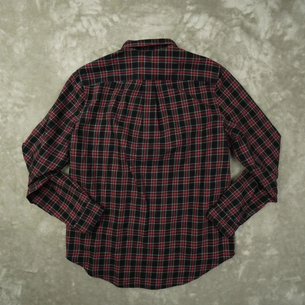 Ralph Lauren Boys XL 18-20 Button Up Shirt Black Red Plaid Preppy Holiday Logo